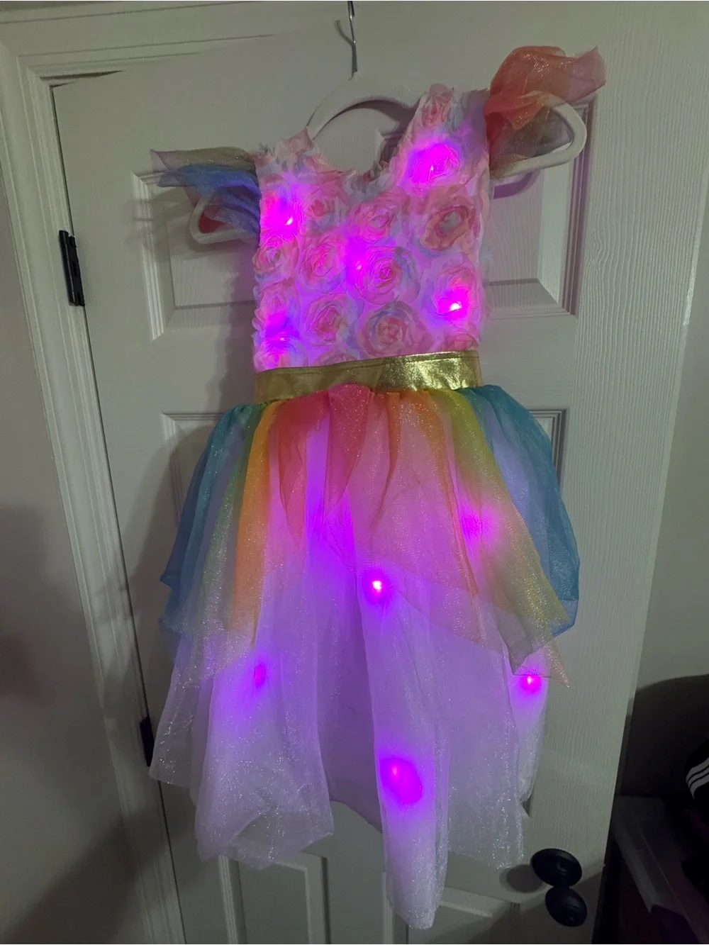 Girls Rainbow Flower Tulle Fairy Costume Light Up Dress - Size Medium